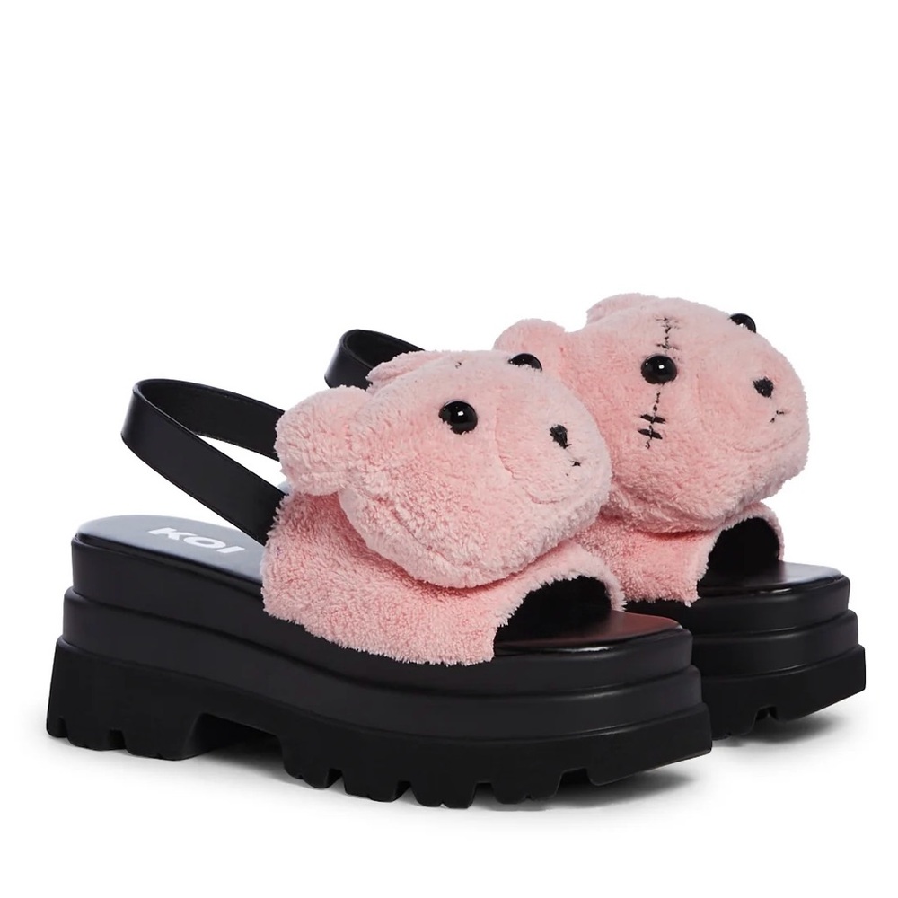Koi Footwear Pink Teddy Bear Platform Sandals